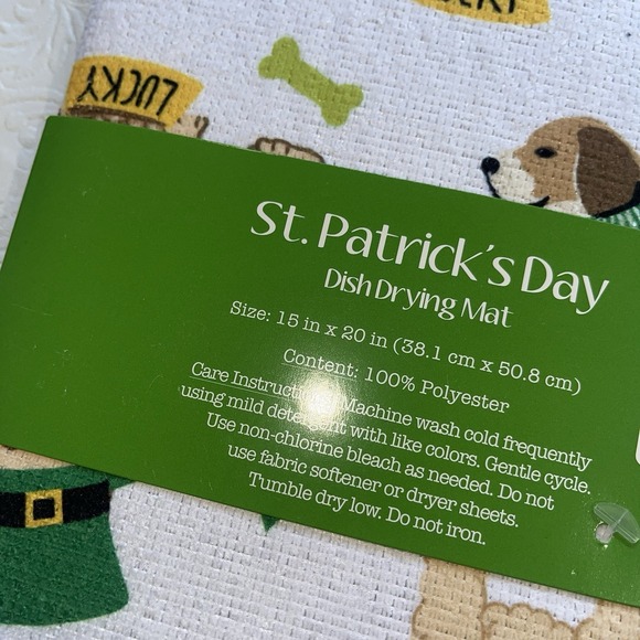 Kitchen Microfiber Drying Mat (15x20") DOGS Hearts, Lucky St Patricks Irish NEW - Picture 2 of 4